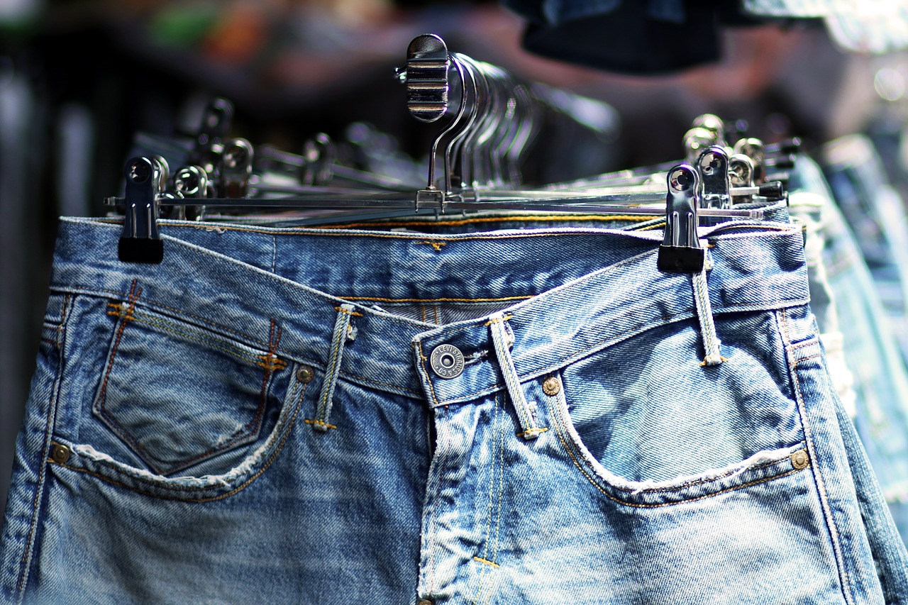 A pair of jeans on a hanger