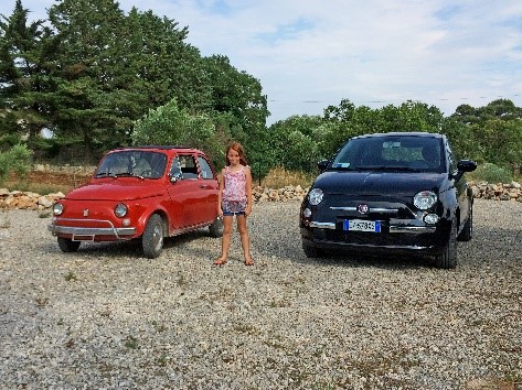 With the Fiat 500s (Cinquecento) near our luxury villas in Puglia