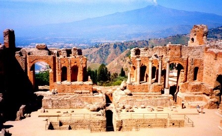 View from Taormina’s Greek Theatre, near our Sicily hotels