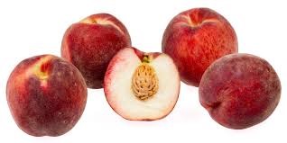 A picture of five juicy white peaches.