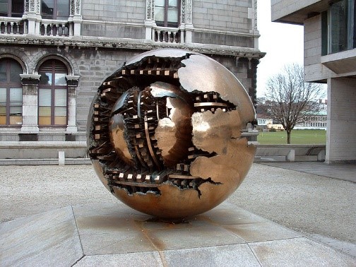 Sculpture by Arnaldo Pomodoro currently on exhibition in Pisa