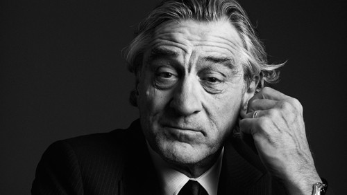 Black and white portrait photo of Robert De Niro.