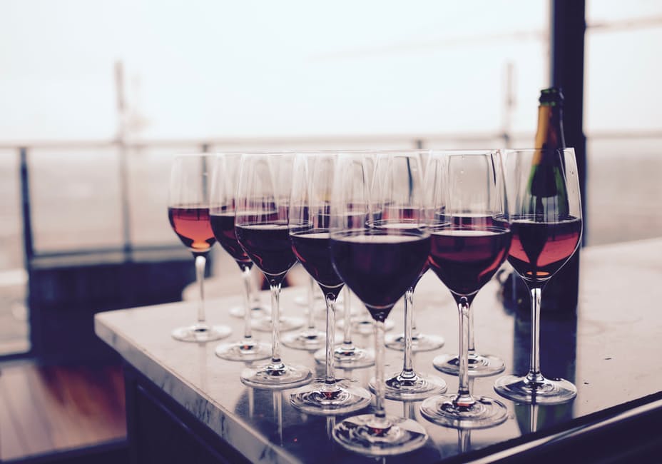 many glasses of wine on a table in Umbria