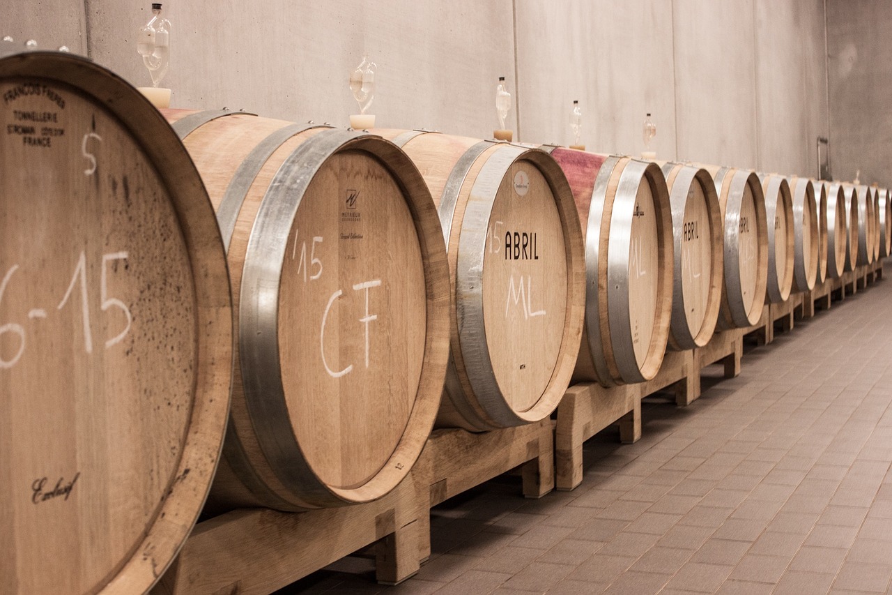 Italian wine barrels from the same vintage