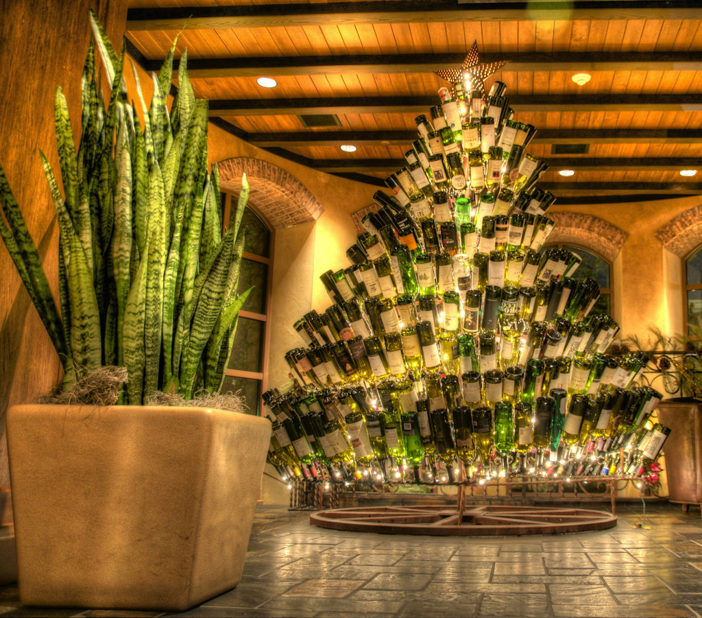 wine bottle Christmas tree near our luxury villas in Umbria 