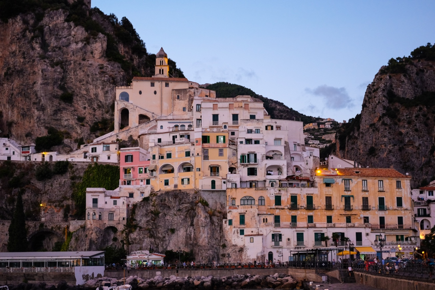 white wash villas in Italy along the Amalfi Coast.