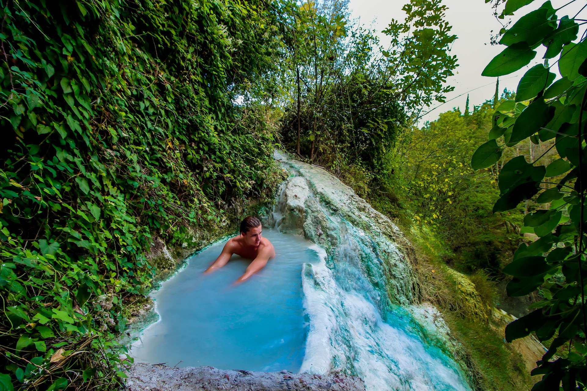 man in a thermal spa in tuscany