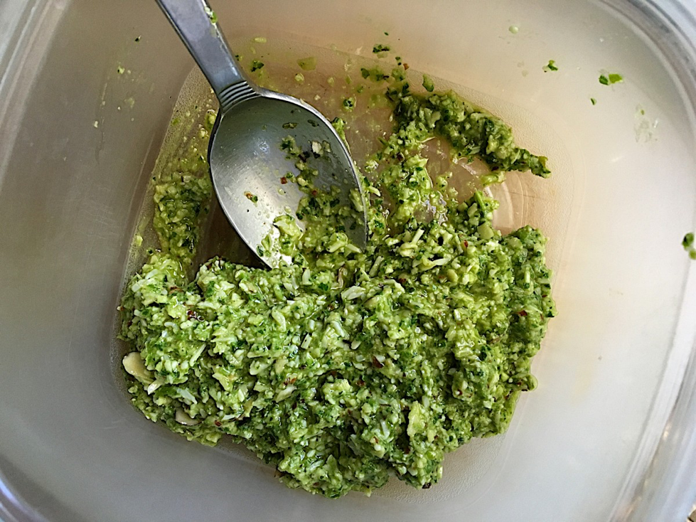 A bowl of traditional green pesto