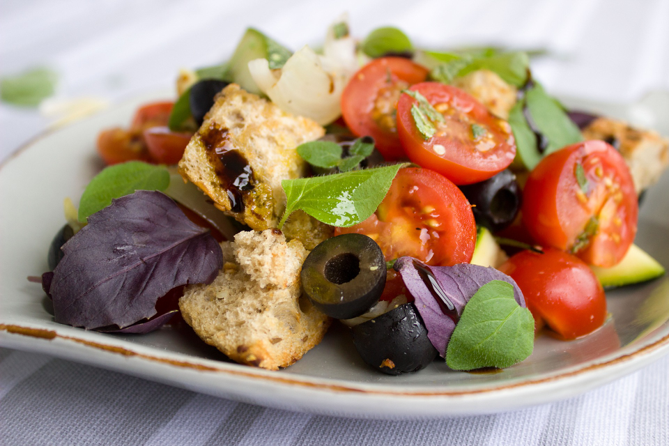 Authentic Italian tomatoes, olives and salad.