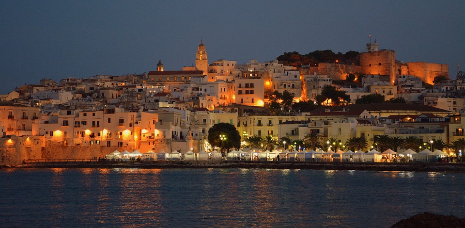 Vieste in Puglia lit up at night