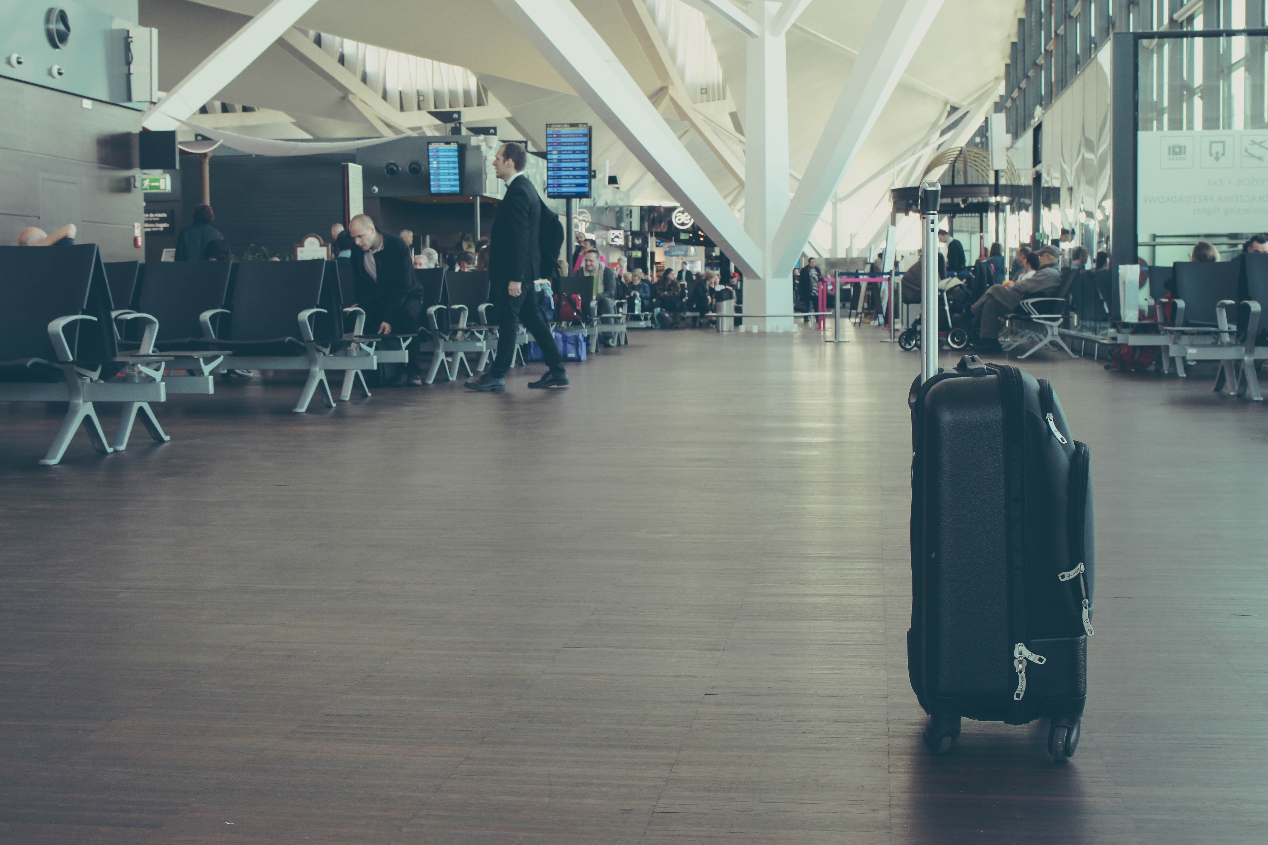 A suitcase in an airport 