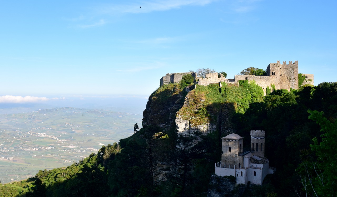 Castle Erice View Rock Fortress Sicily Italy