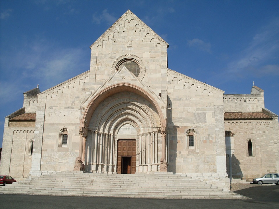 A white stone church. 