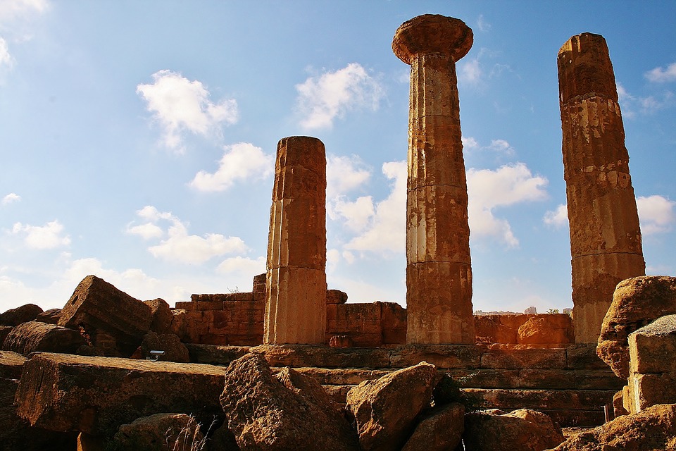 The Temple of Antiquity in Agrigento, Sicily at Sunset