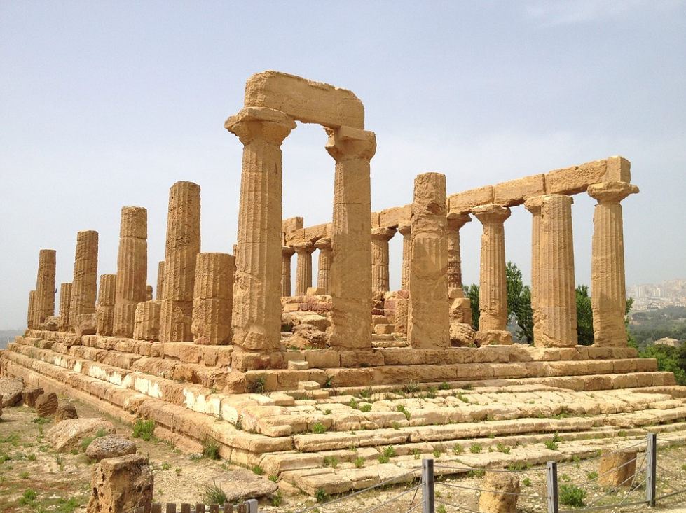 The ruins of an ancient Greek temple in Agrigento, Sicily, Italy