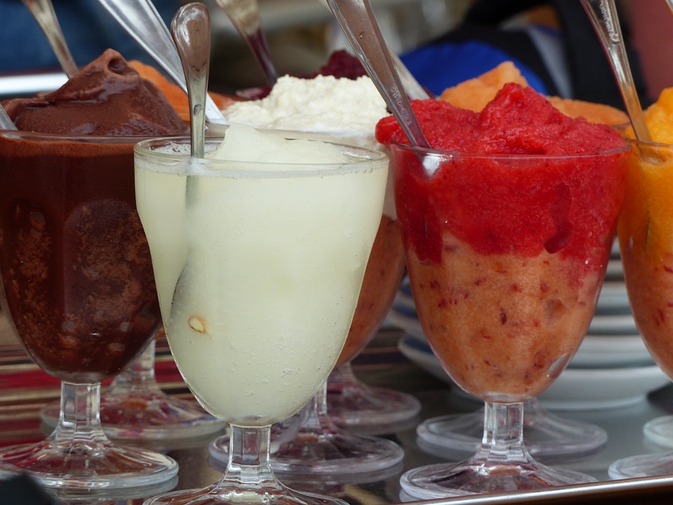 A selection of granita flavours in glasses