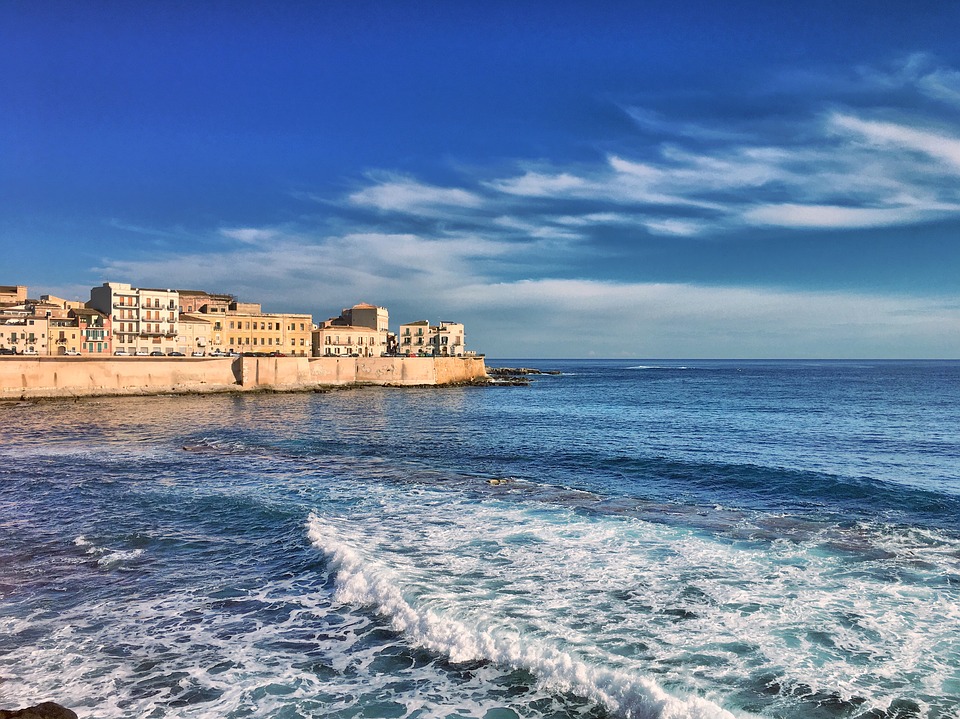 The coast of Ortygia in Syracuse, Sicily