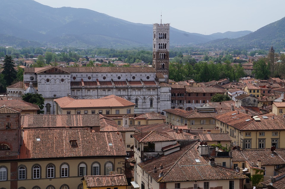 A view of roofs in Lucca in Tuscany