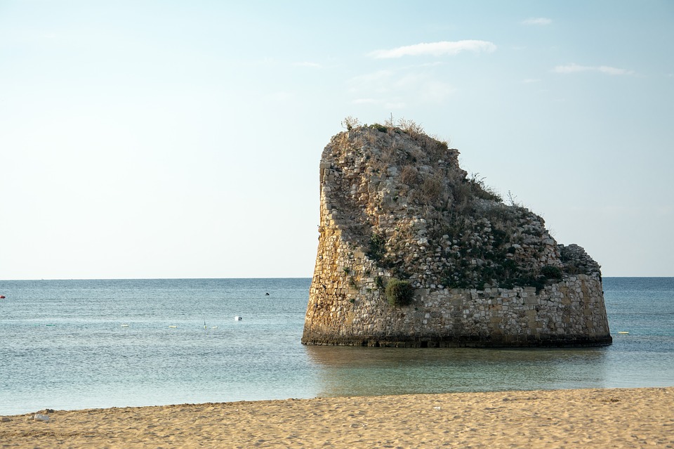 An old tower off the coast of Torre Pali in Puglia