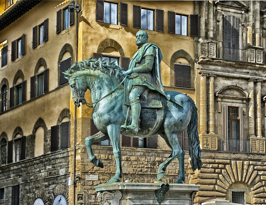 A statue of one of the Medici on horseback in Florence, Tuscany