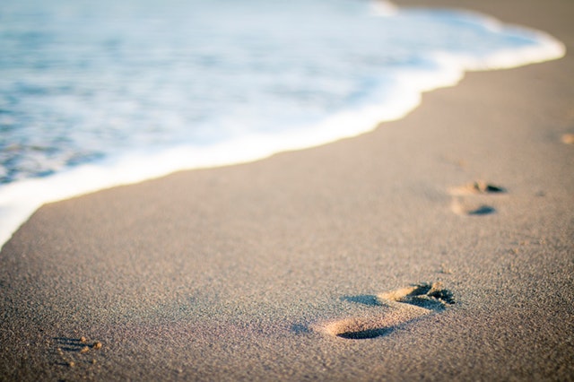 Footsteps in the sand. 