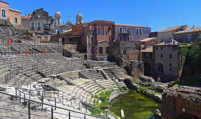 Ancient roman theatre ruins in Catania.