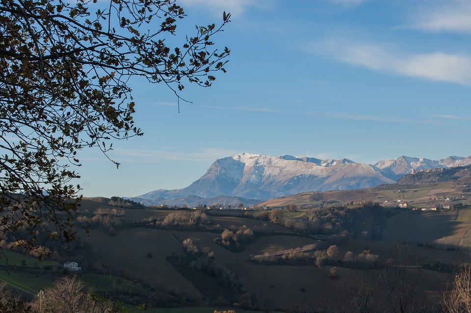 Green scenery with shadows in Norcia in the Monti Sibillini National Park in Umbria