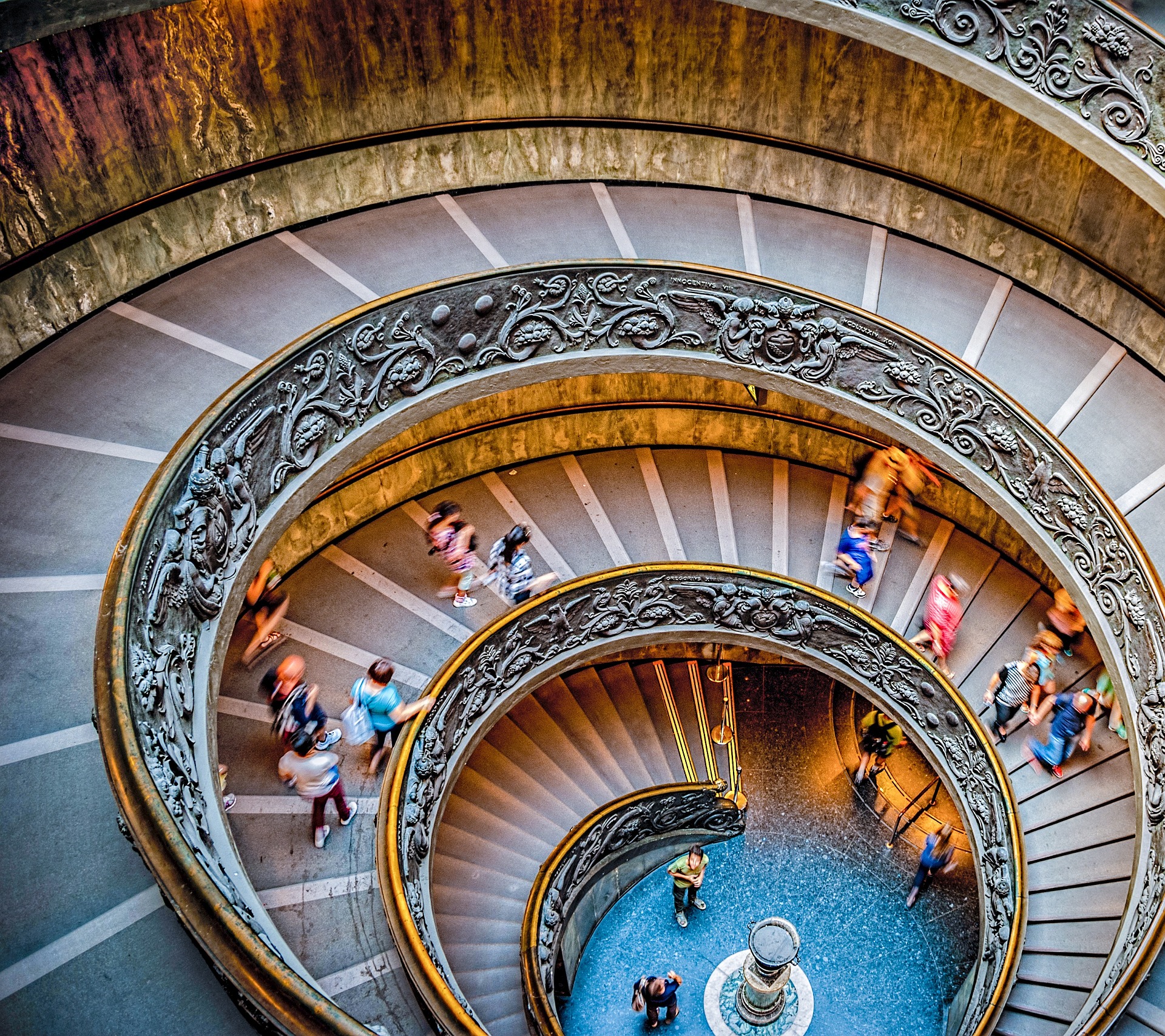 a picture of a downward swirling staircase