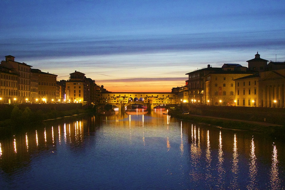 Sunset over a bridge in Florence, Tuscany